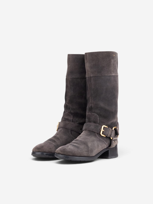 Prada 2000s Mid Calf Suede Biker Boots – front view