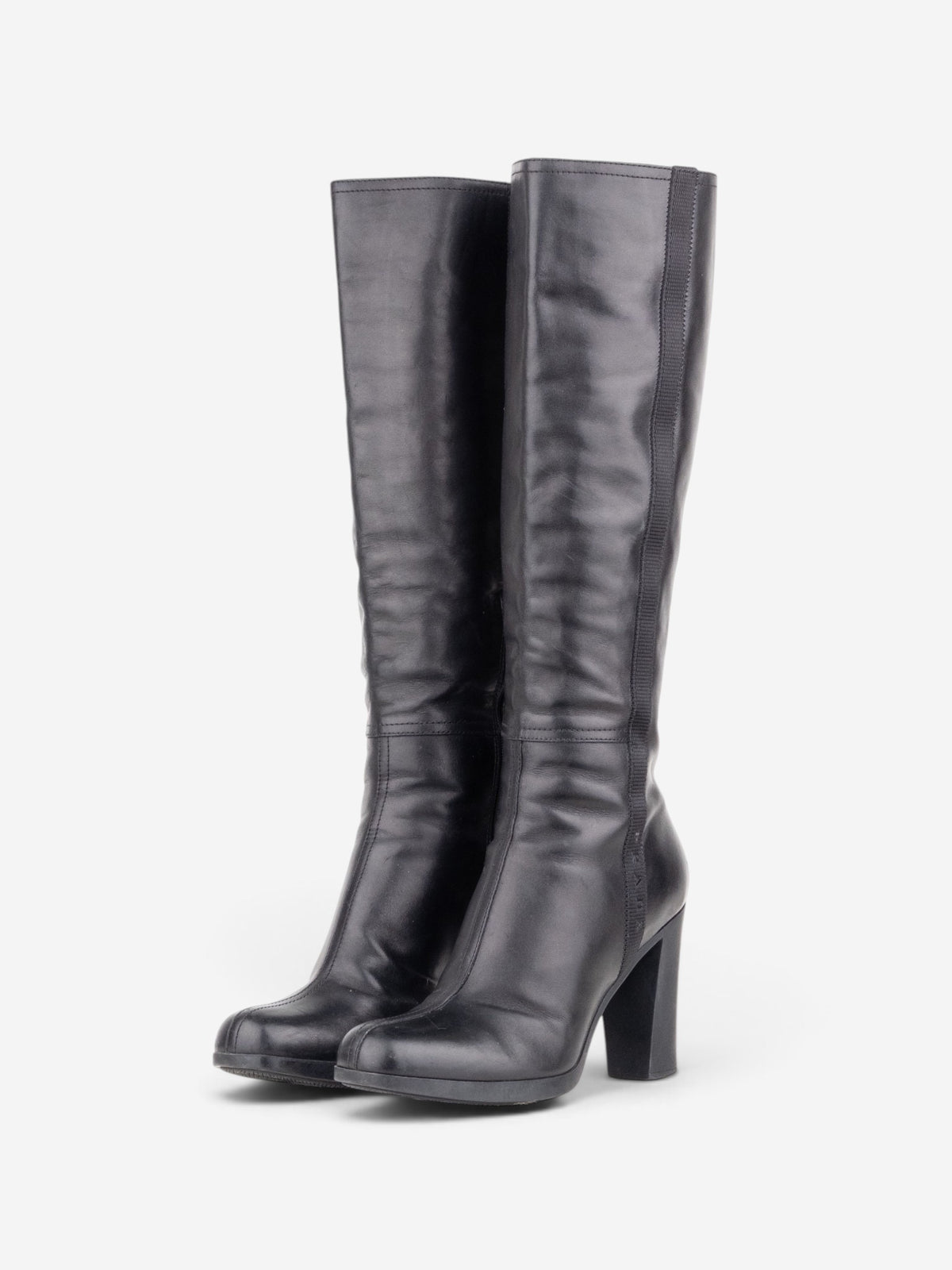 Prada 2000s Knee High Nylon Sidestripe Heel Boots – front view