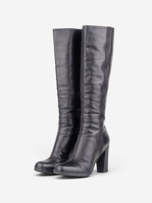Prada 2000s Knee High Nylon Sidestripe Heel Boots – front view