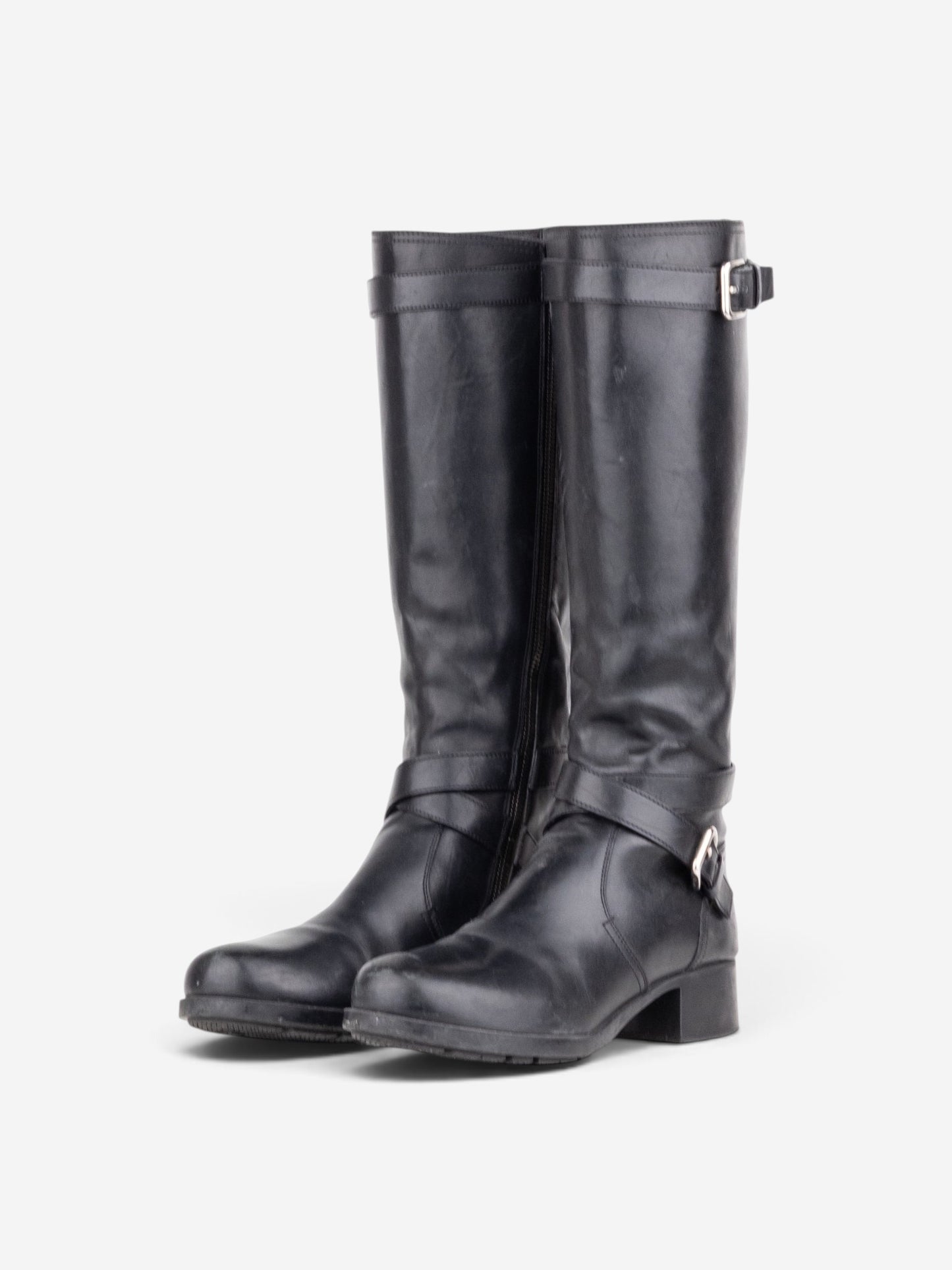 Prada 2000s Knee High Double-Buckle Riding Boots – front view