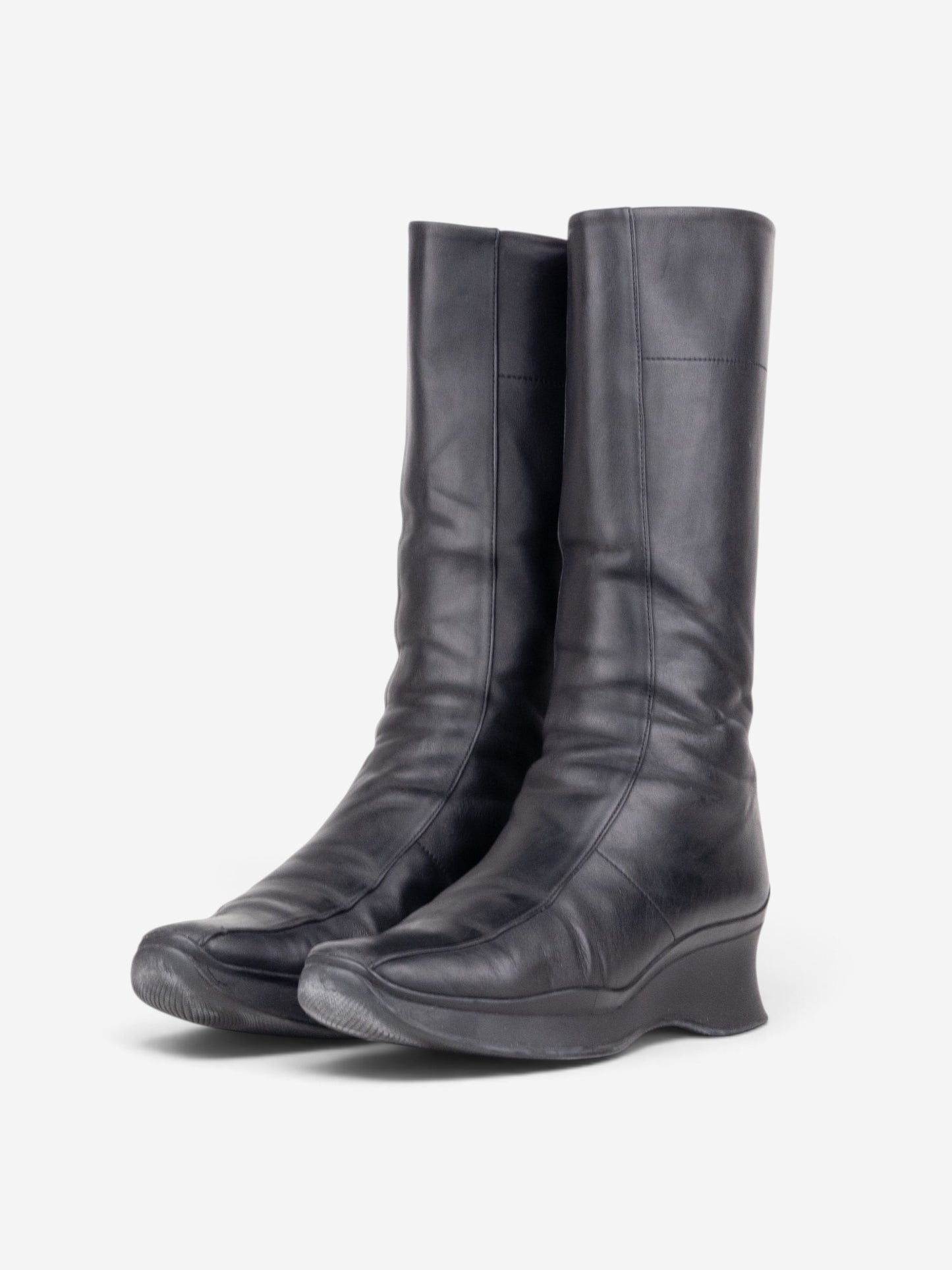 Prada 2000s Knee High Sculptural Platform Wedge Boots – front view