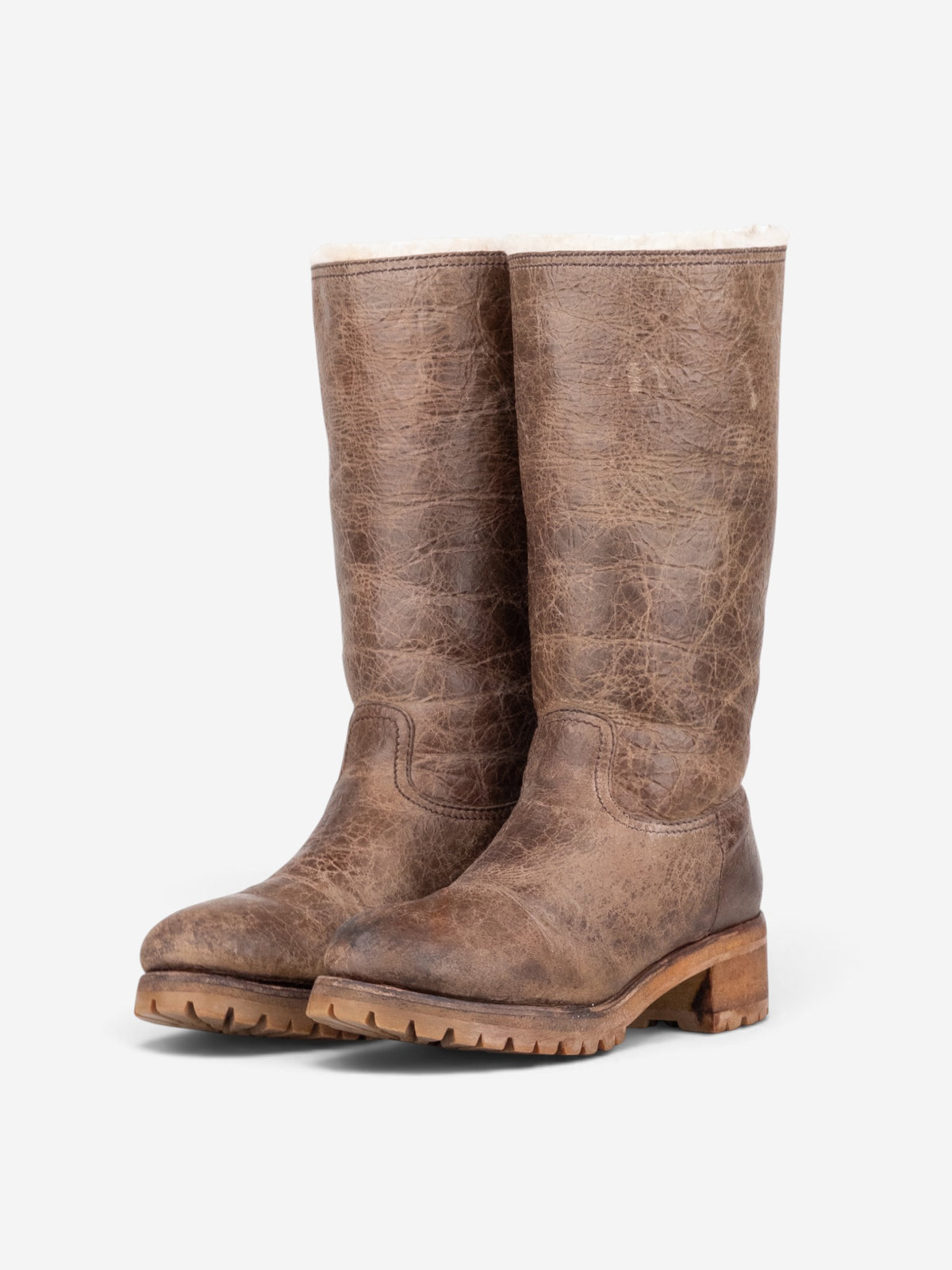 Prada AW11 Knee-High Shearling Paint Biker Moto Boots – front view