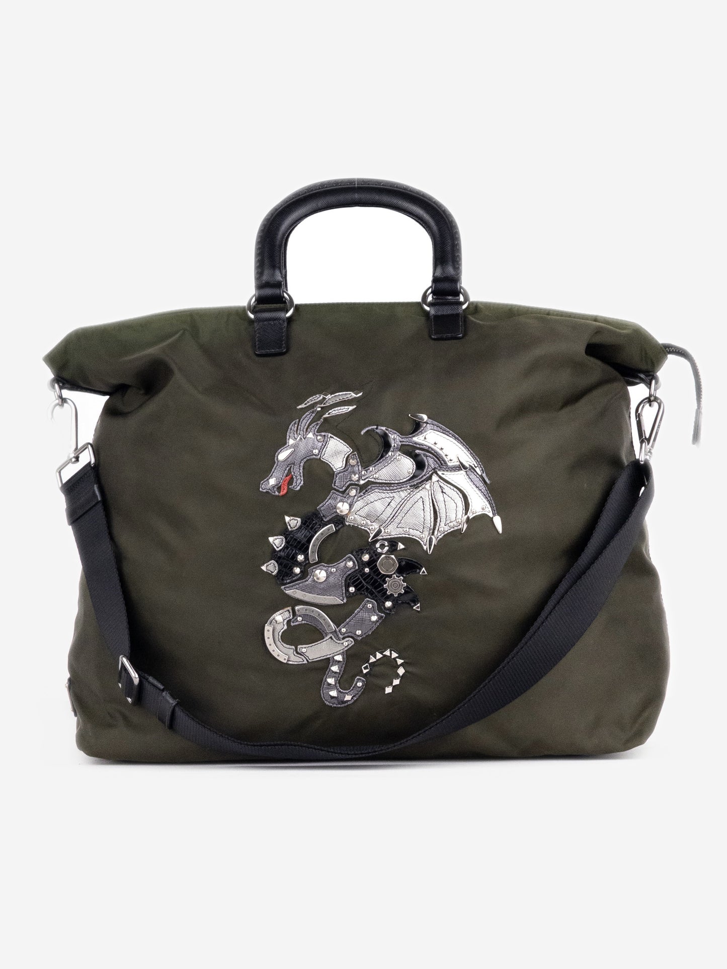 Prada 2000s Large Tessuto 2-Way Dragon Handbag