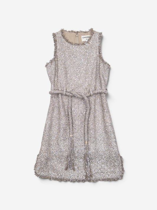 Chanel by Karl Lagerfeld C18 ‘Greek’ Metallic Tweed Tassel Mini Dress