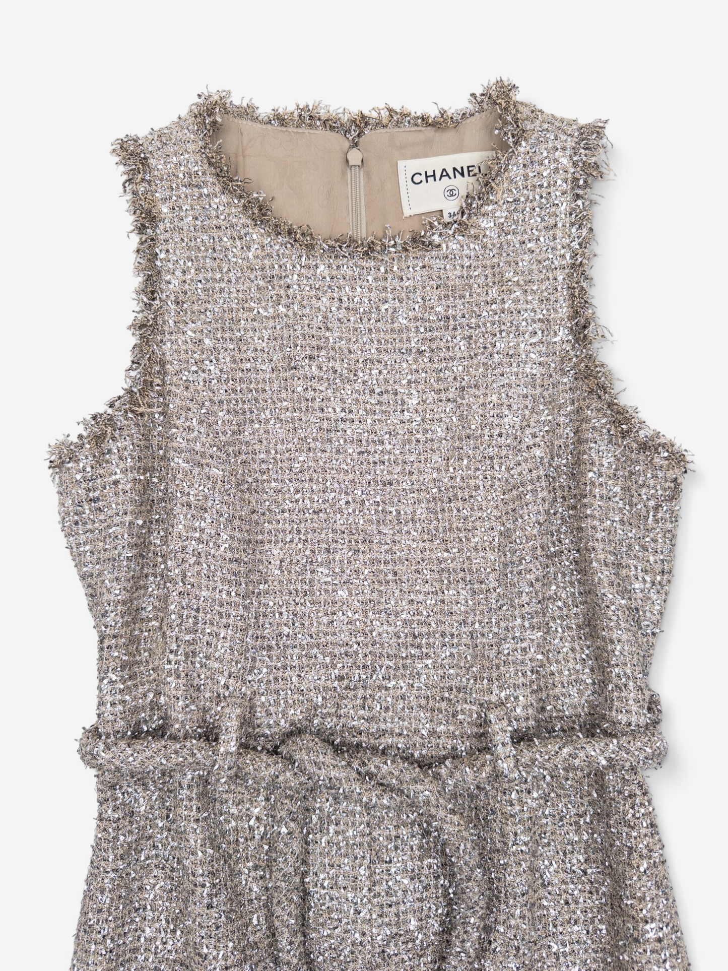 Chanel by Karl Lagerfeld C18 ‘Greek’ Metallic Tweed Tassel Mini Dress