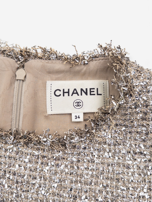 Chanel by Karl Lagerfeld C18 ‘Greek’ Metallic Tweed Tassel Mini Dress