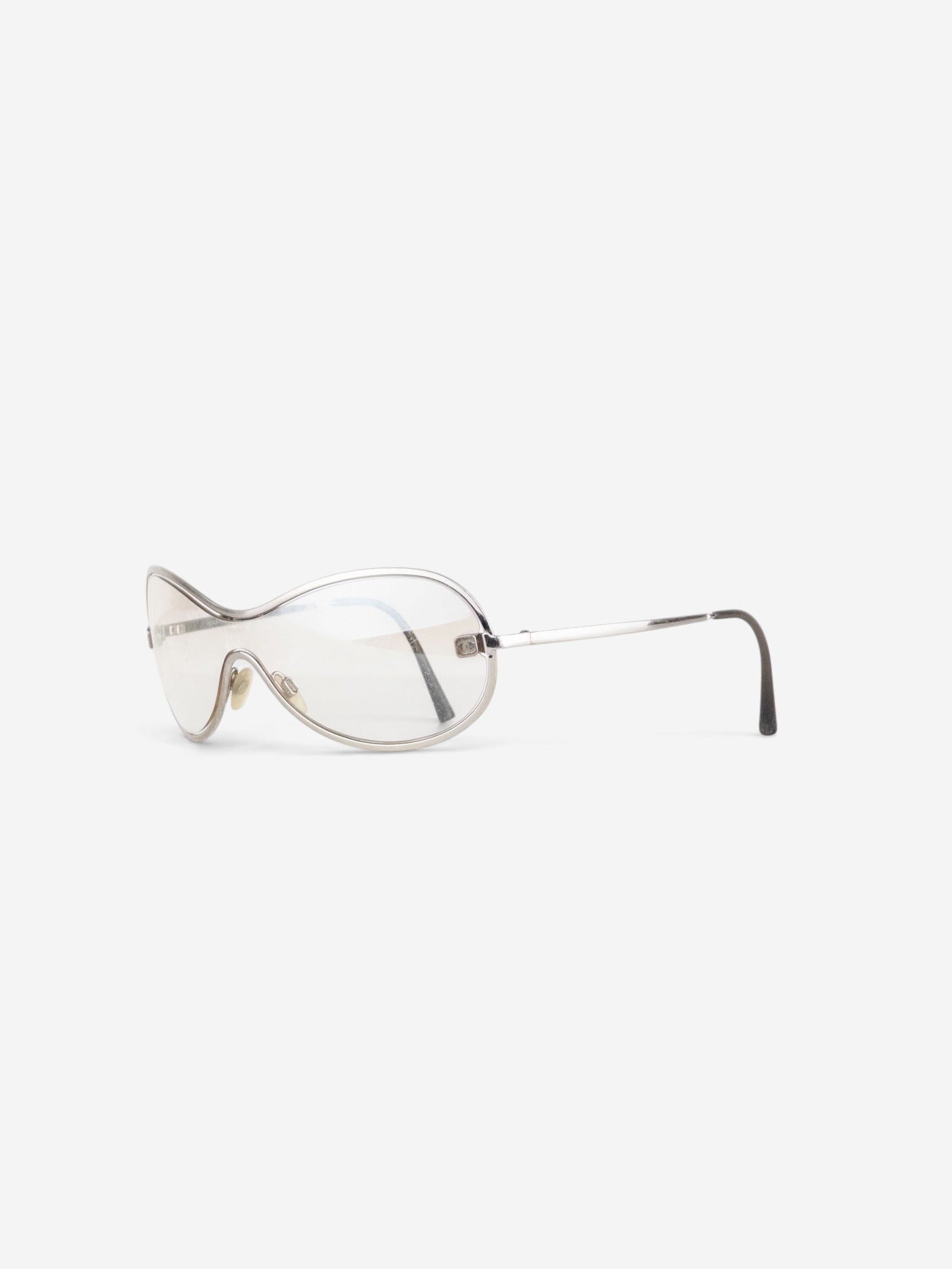 Chanel by Karl Lagerfeld 2000s '4030' Aviator Wrap Mask Shield Sunglasses – angled view