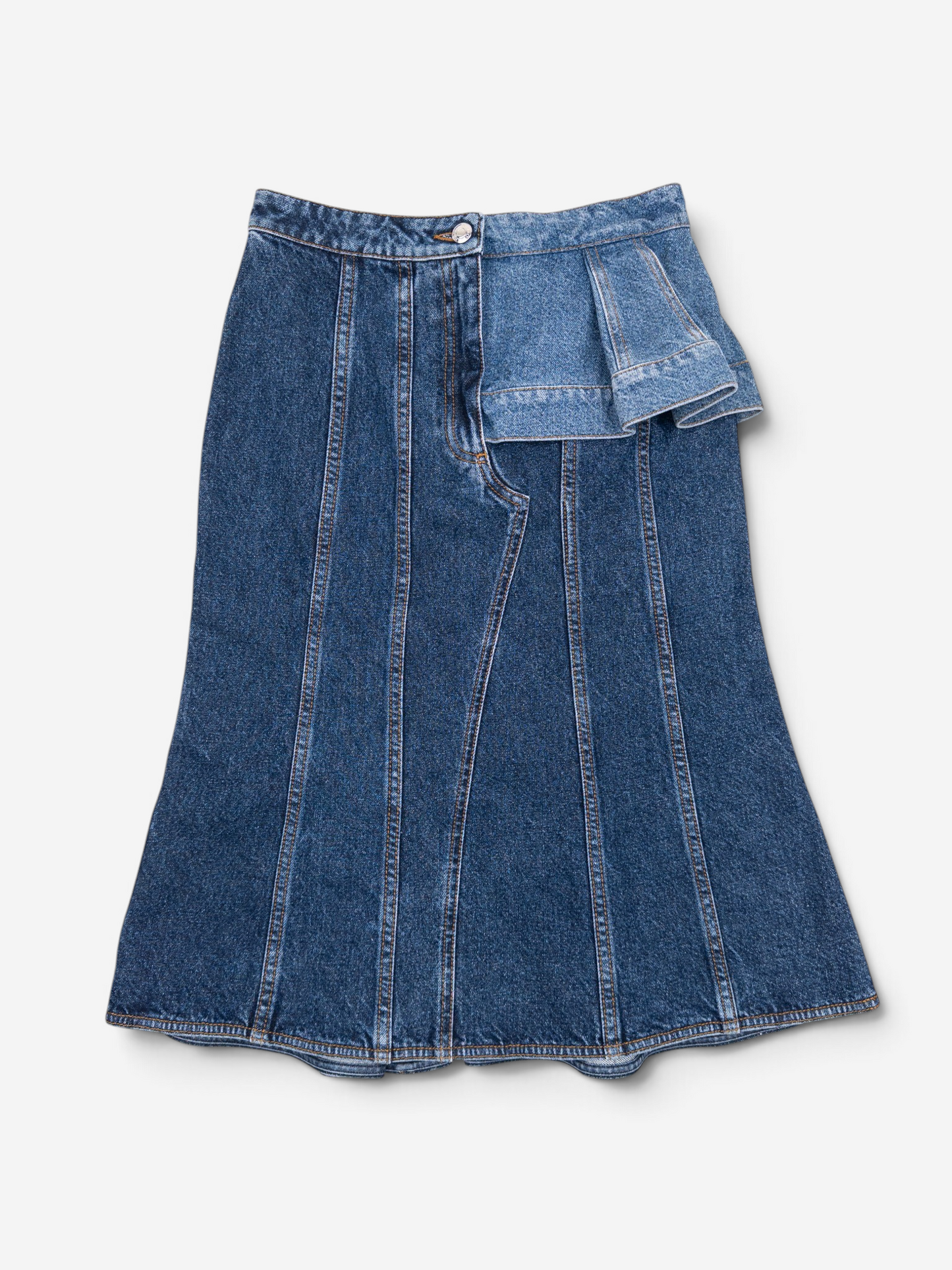 Alexander McQueen SS19 Panelled Ruffle Denim Midi Skirt