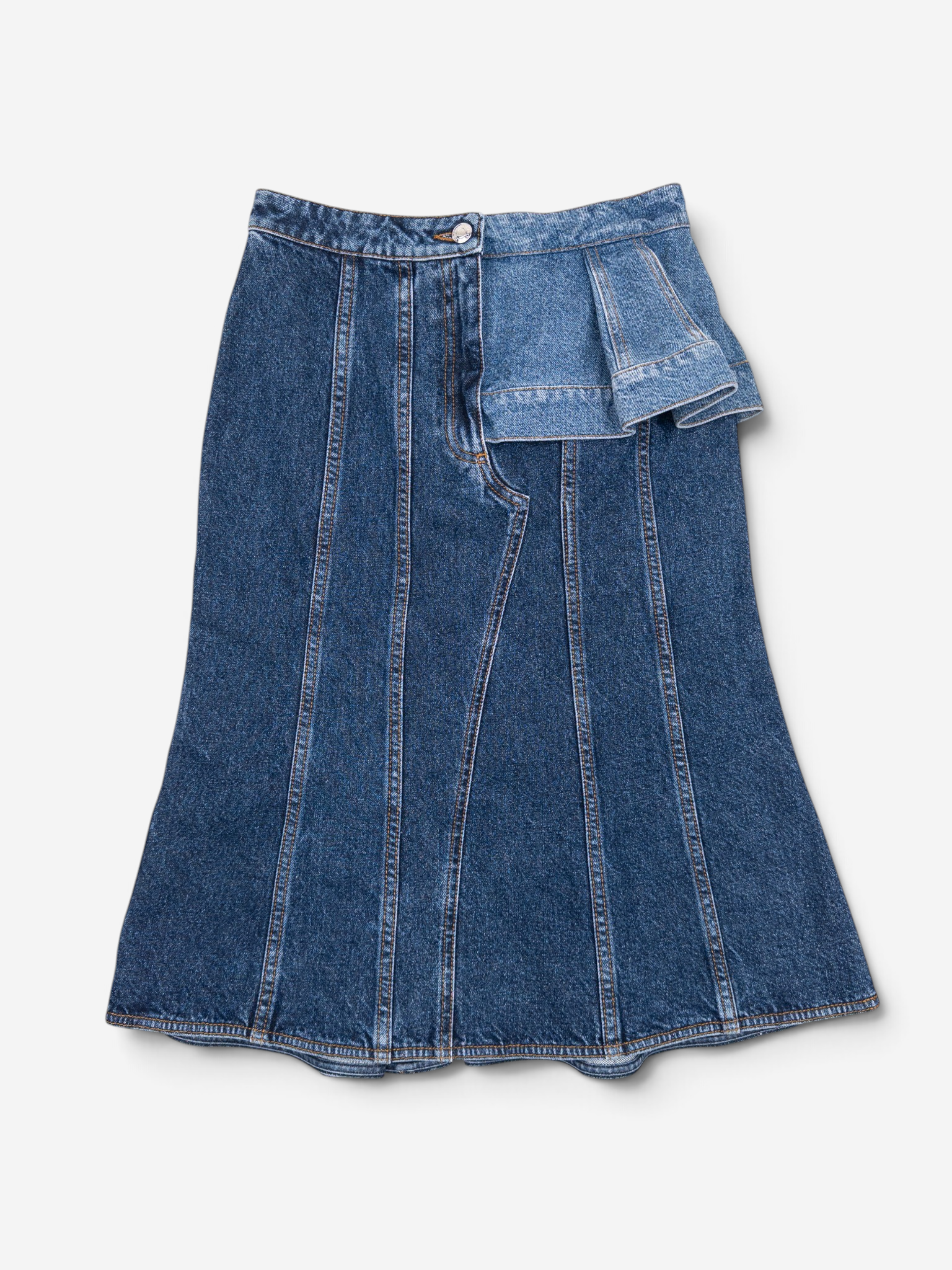 Alexander McQueen SS19 Panelled Ruffle Denim Midi Skirt