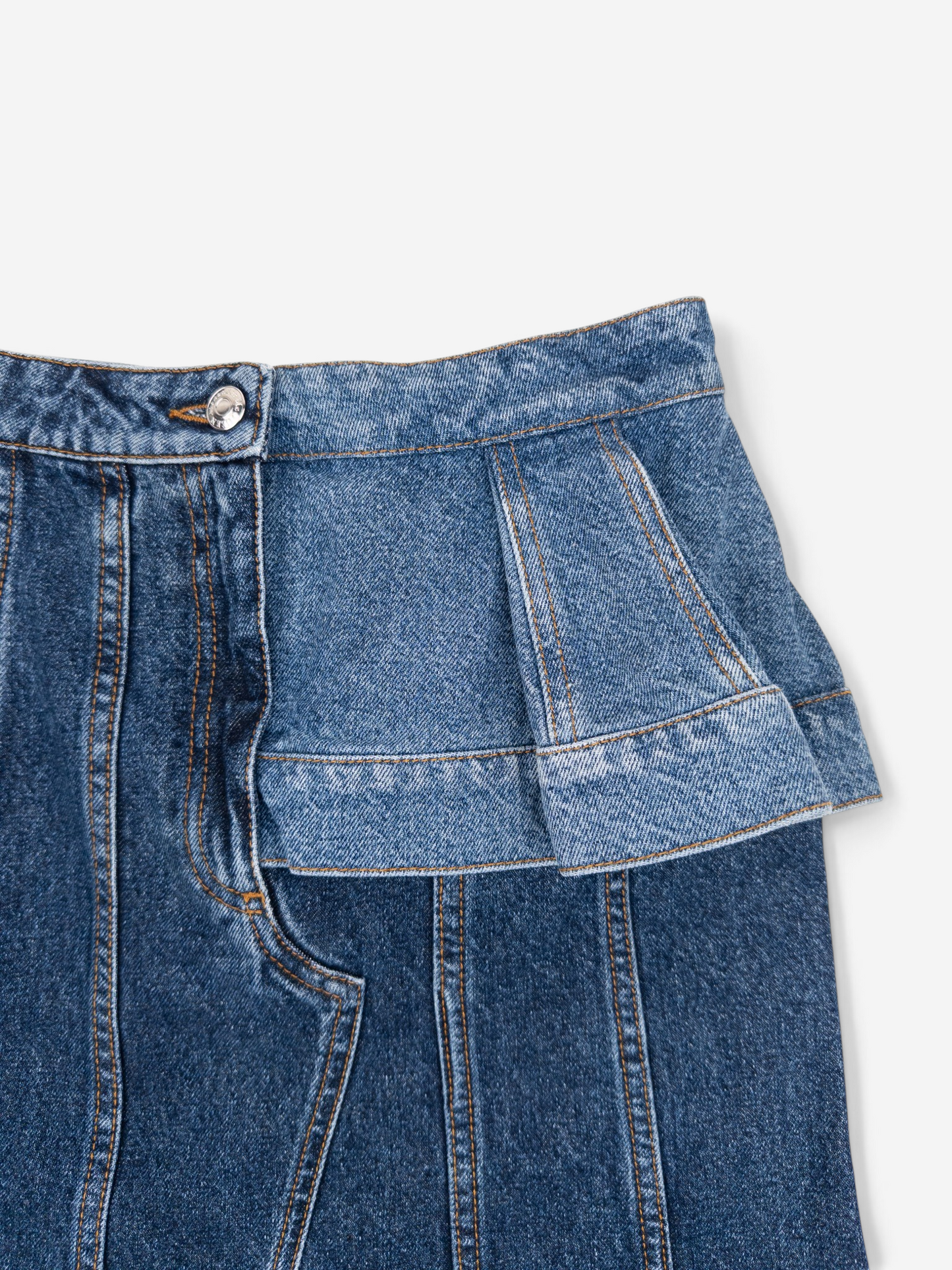 Alexander McQueen SS19 Panelled Ruffle Denim Midi Skirt