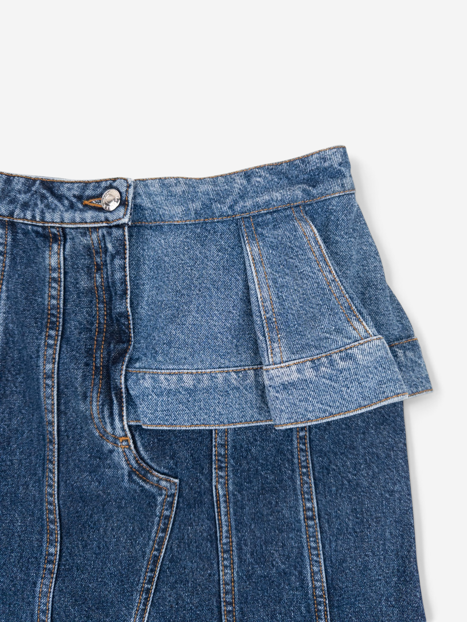 Alexander McQueen SS19 Panelled Ruffle Denim Midi Skirt