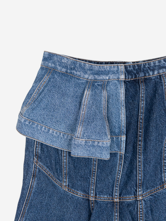 Alexander McQueen SS19 Panelled Ruffle Denim Midi Skirt