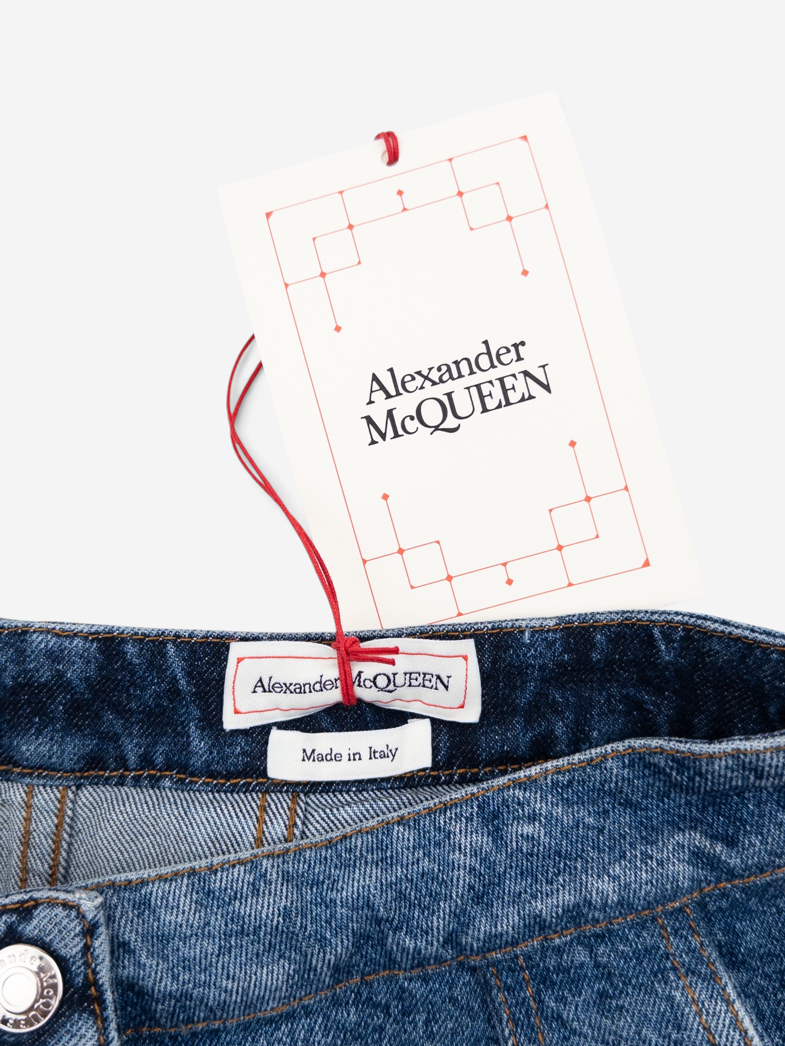 Alexander McQueen SS19 Panelled Ruffle Denim Midi Skirt