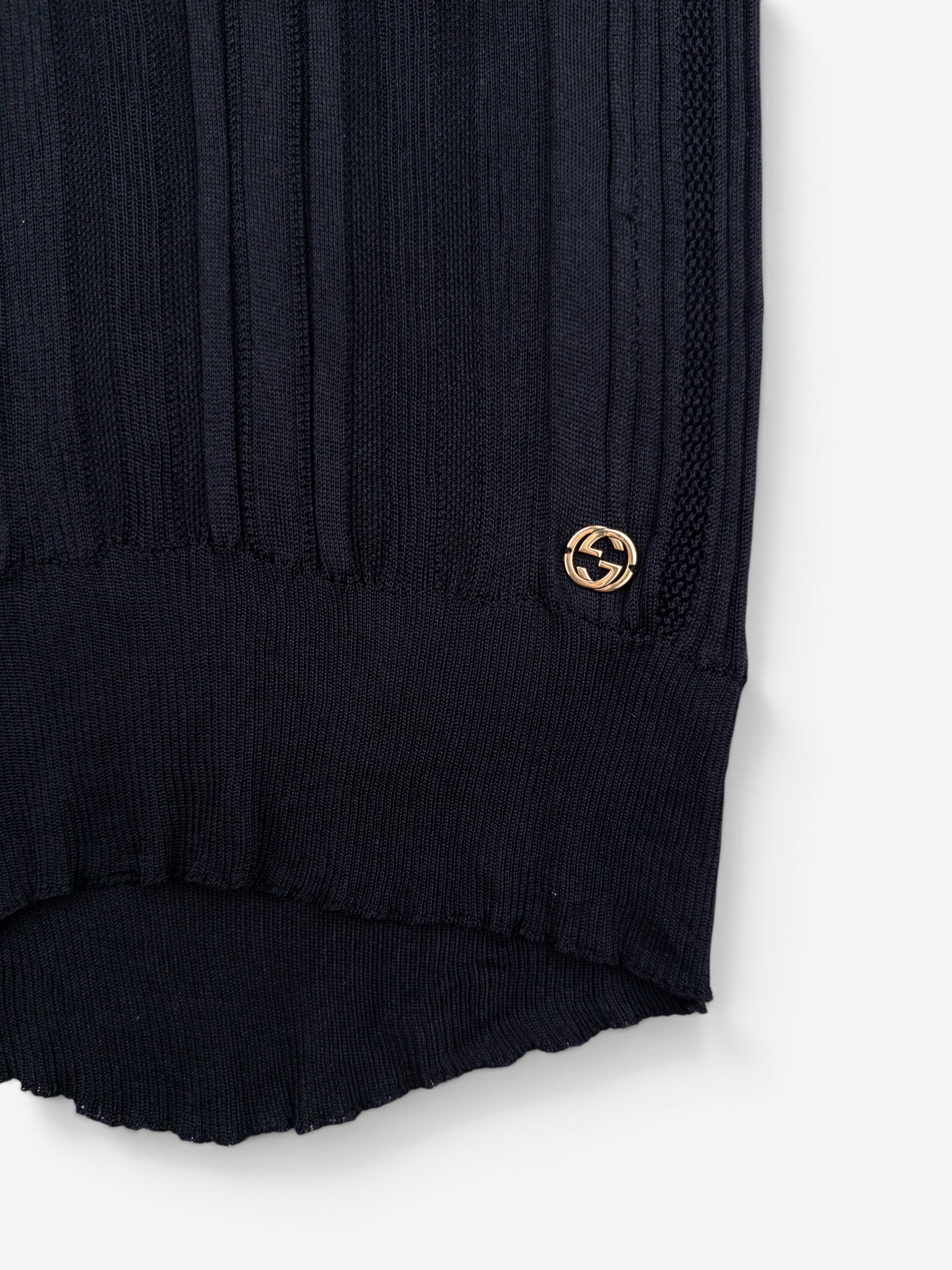 Gucci by Tom Ford 1990s See Through Knit Tank Top – logo plaque detail at the hem