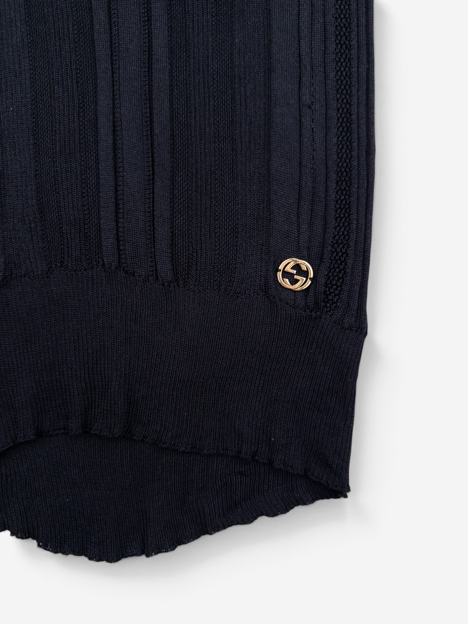 Gucci by Tom Ford 1990s See Through Knit Tank Top – logo plaque detail at the hem
