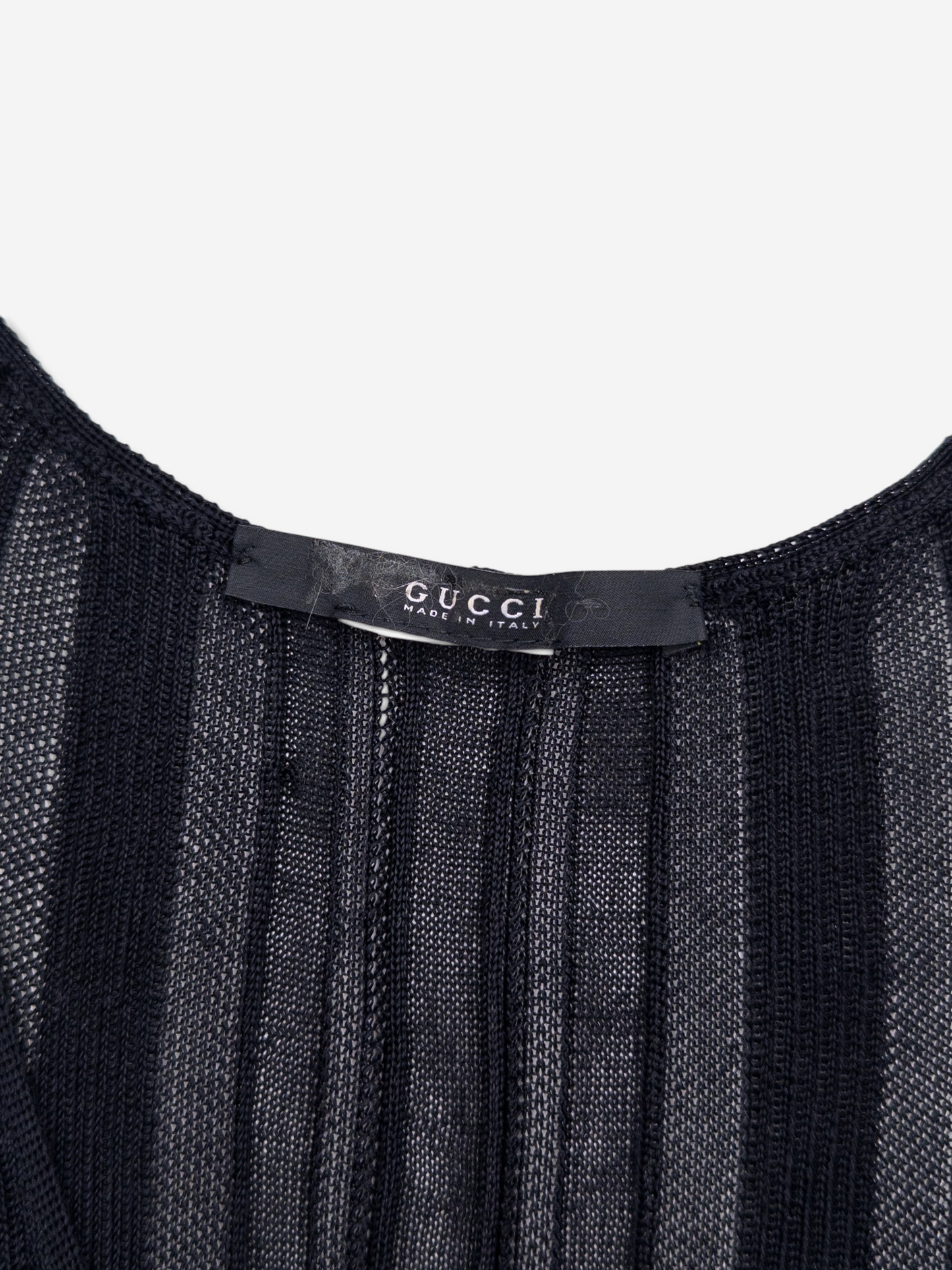 Gucci by Tom Ford 1990s See Through Knit Tank Top – neckline and brand label