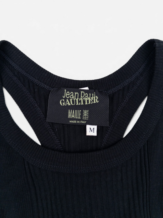 Jean Paul Gaultier 1990s Transparent 'Marcel' Bondage Tank Top – neckline and brand label