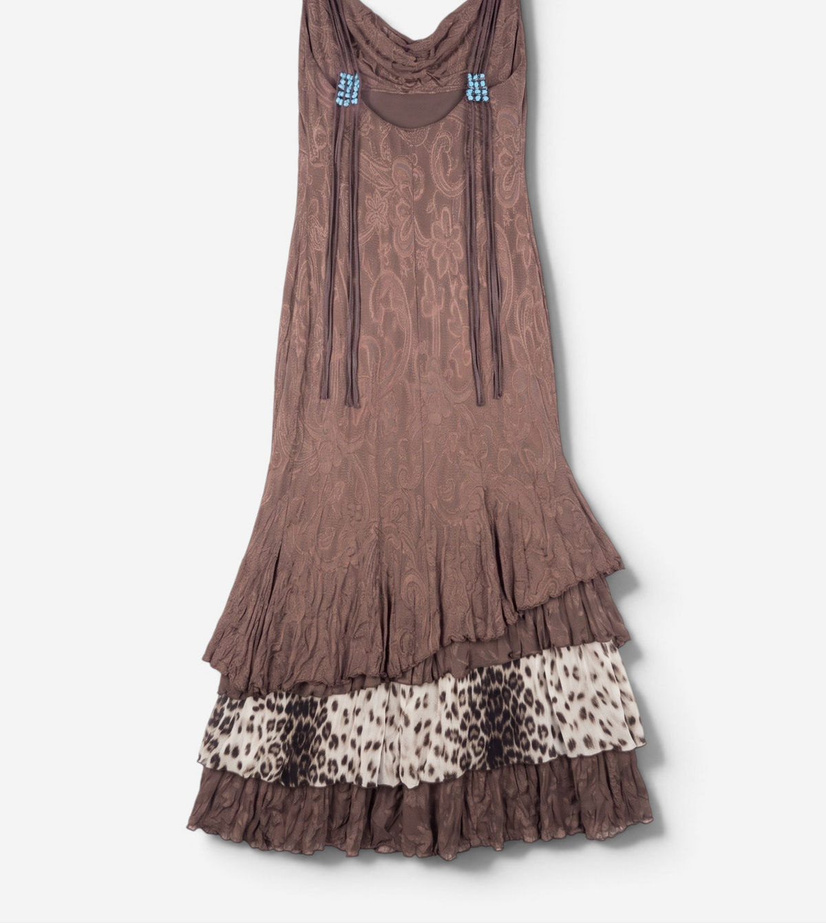 Roberto Cavalli 2000s Floral Leopard Ruffle Maxi Dress – back view