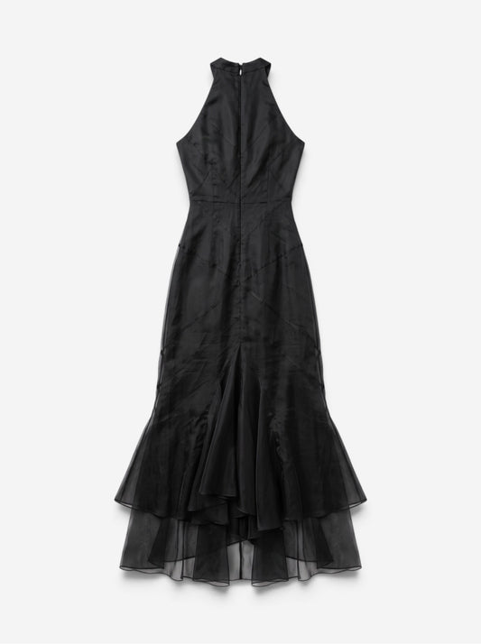 Roberto Cavalli 2000s Summer Tule Wrinkle Ruffle Maxi Dress – back view