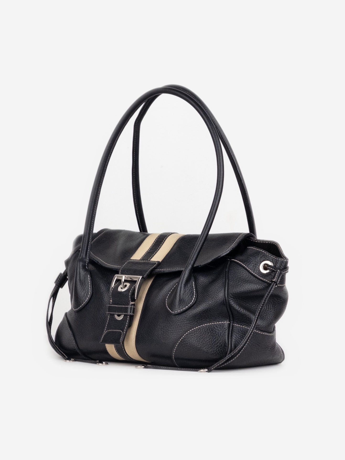 Prada 2000s Vitello Daino Stripe Shoulder Bag