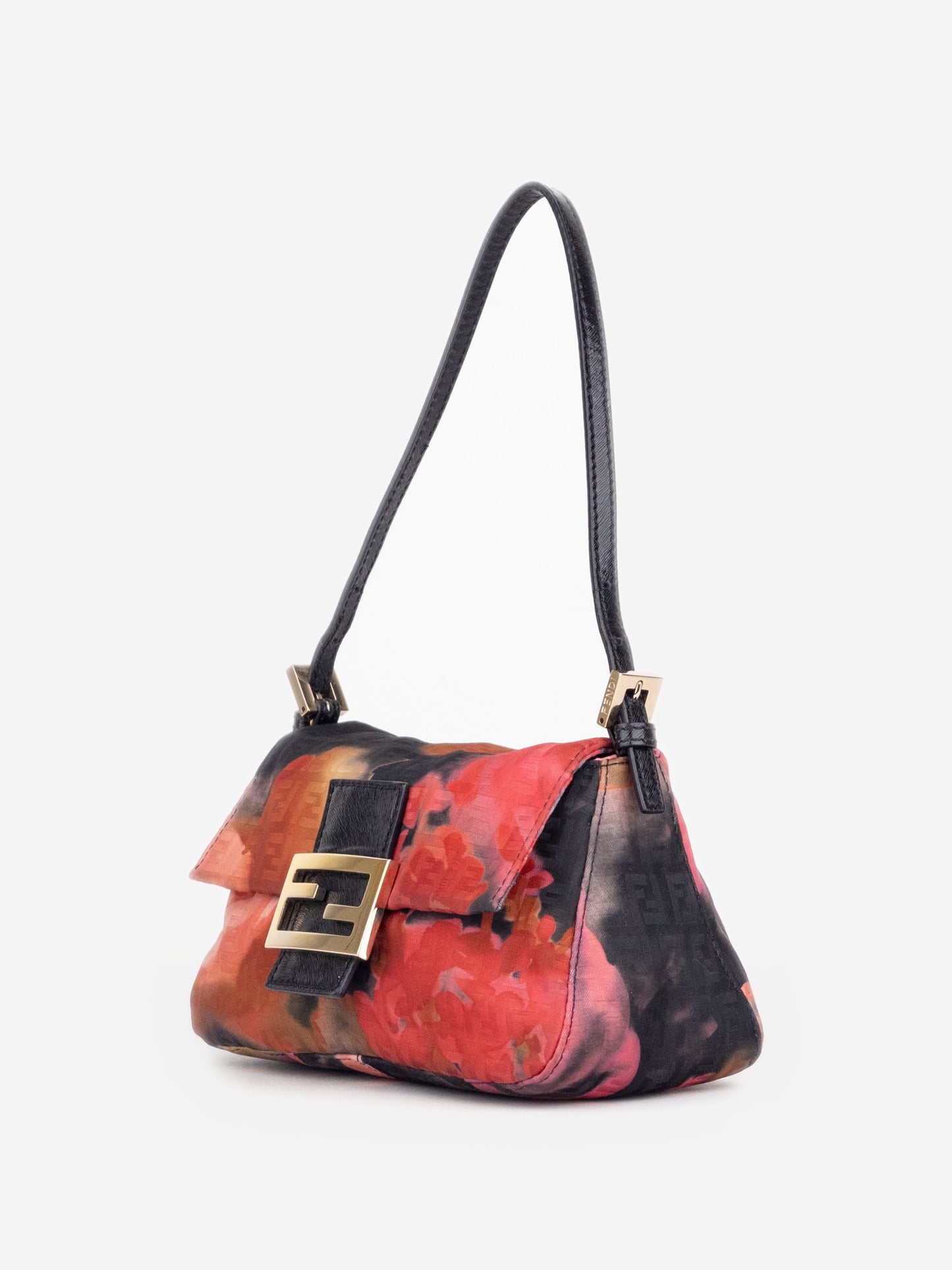 Fendi 2000s Zucchino Monogram Abstract Floral Baguette Shoulder Bag