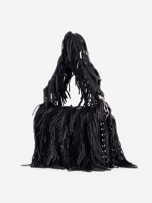 Prada SS07 Two-Tone Leather Fringe Hobo Shoulder Bag