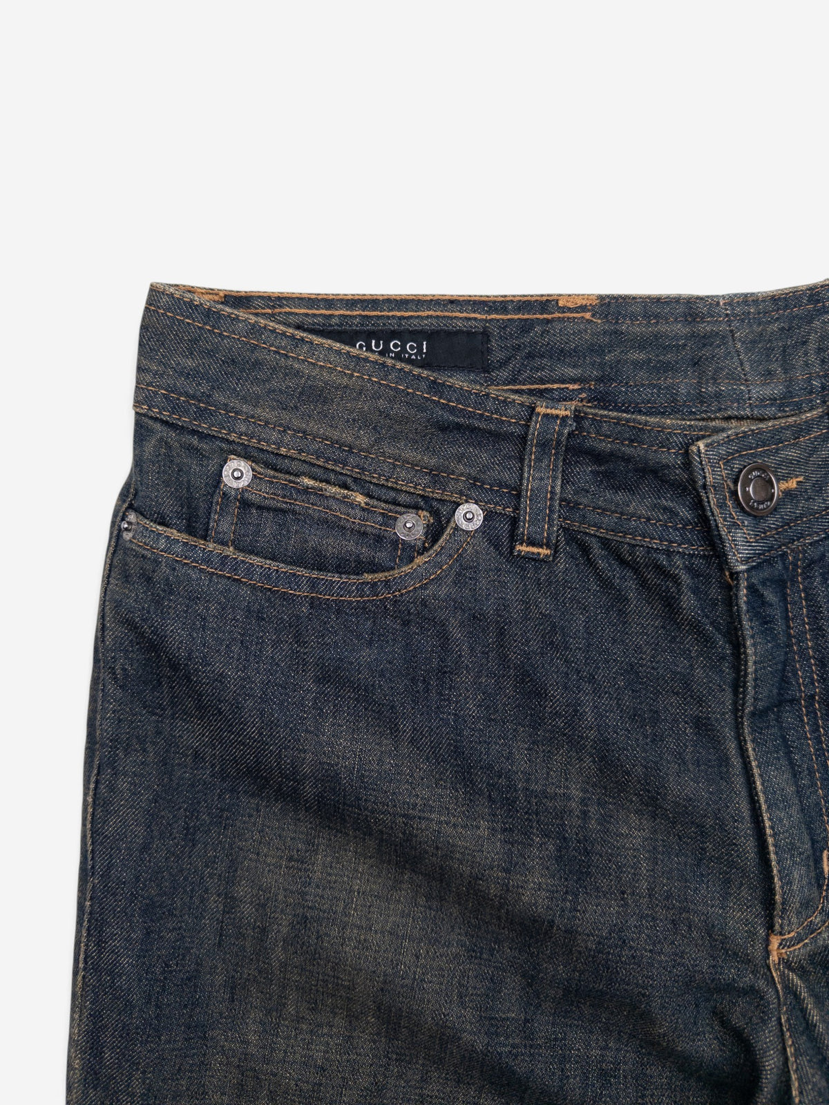 Gucci by Tom Ford SS02 Flared Sanded Bootcut Denim Jeans – front pocket detail