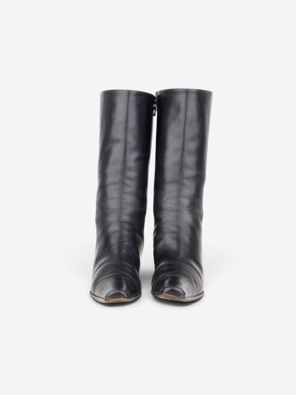 Prada 2000s Mid Calf Square Toe Riding Boots – angled view