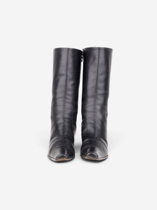 Prada 2000s Mid Calf Square Toe Riding Boots – angled view