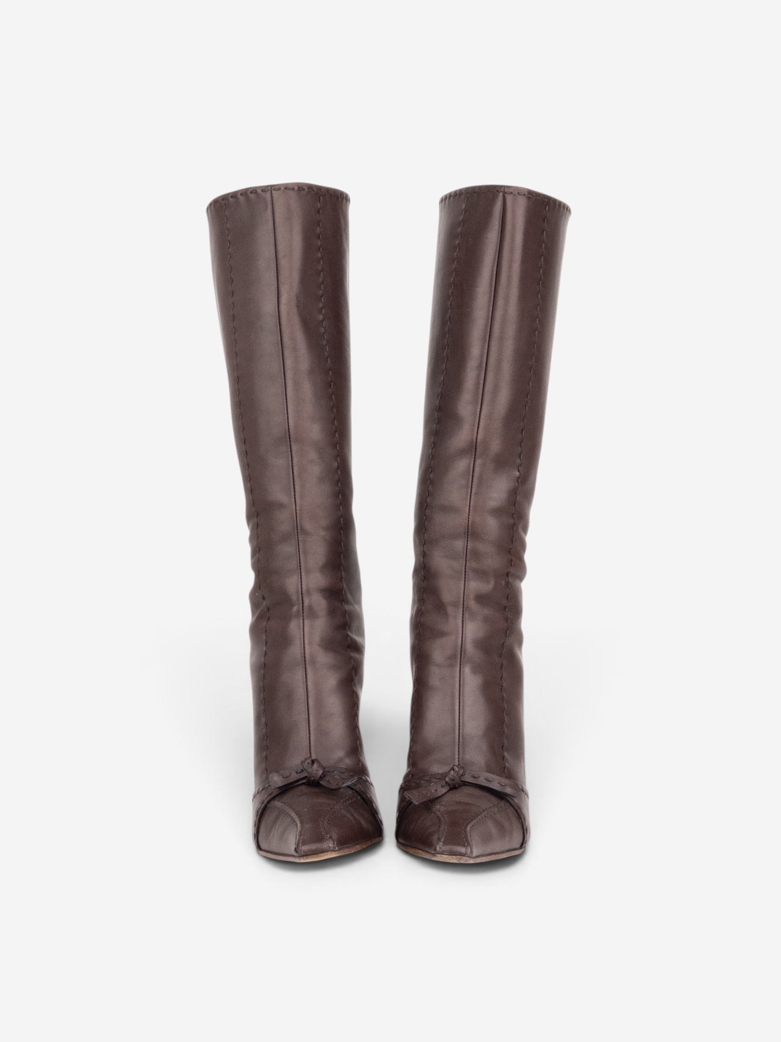 Prada 2000s Knee High Bow Heel Boots – angled view