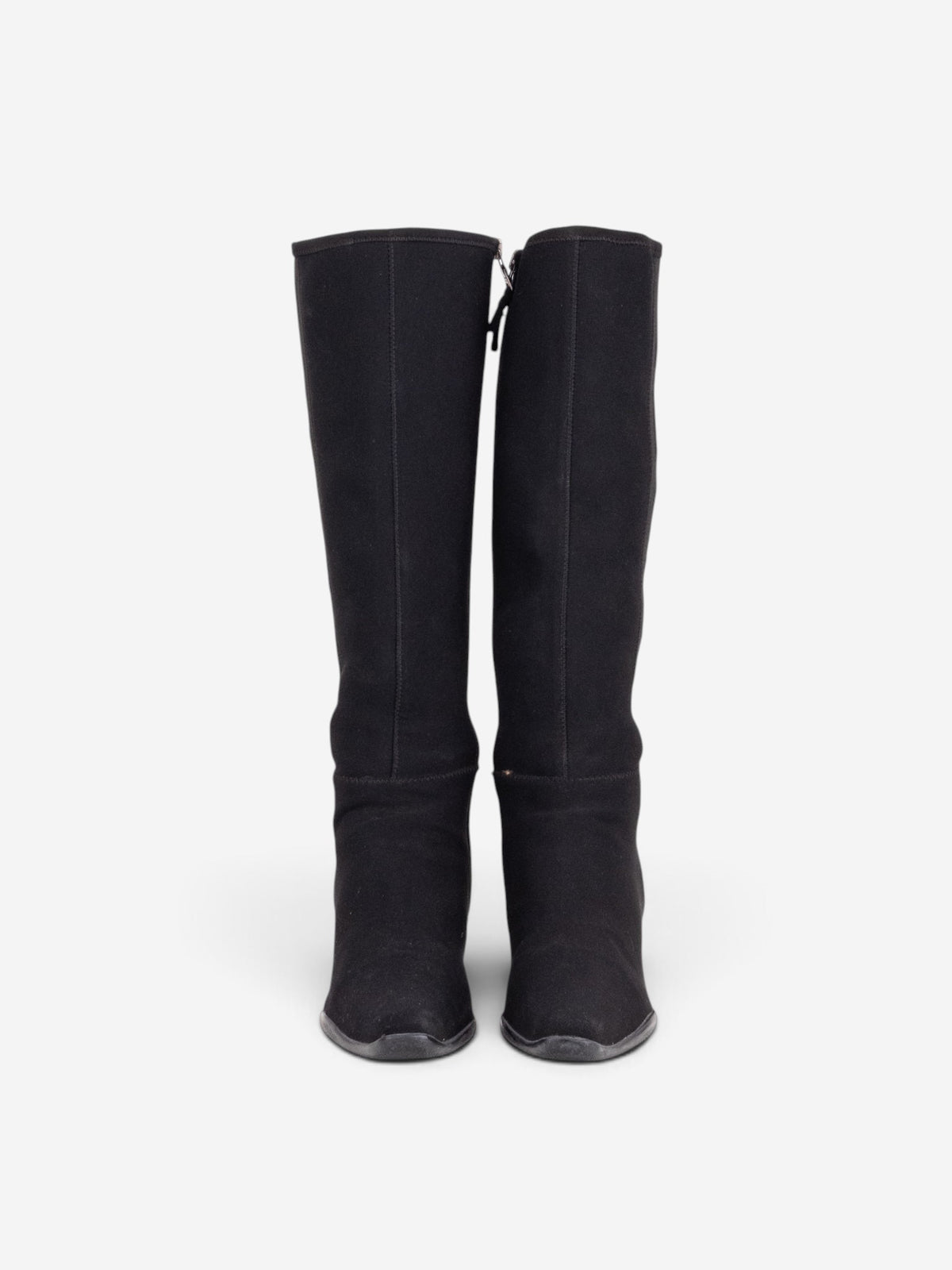 Prada 2000s Knee High Neoprene Kitten Heel Boots – angled view