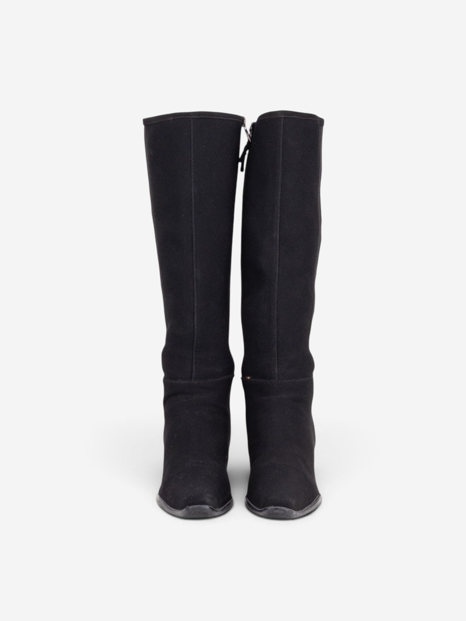 Prada 2000s Knee High Neoprene Kitten Heel Boots – angled view