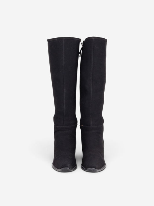 Prada 2000s Knee High Neoprene Kitten Heel Boots – angled view