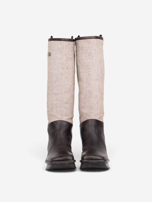 Prada SS99 Knee-High Platform Split Sole Riding Boots – angled view