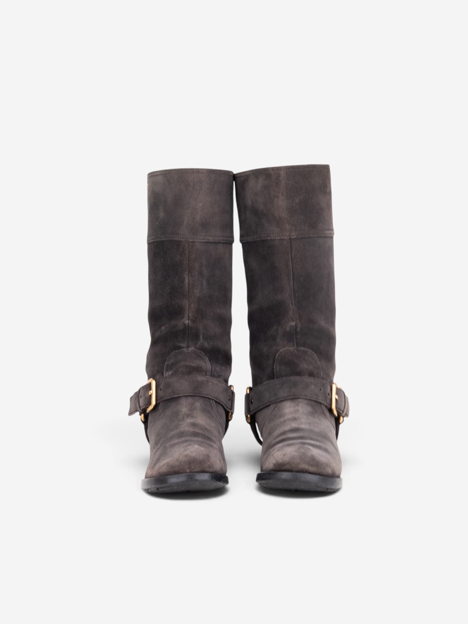 Prada 2000s Mid Calf Suede Biker Boots – angled view