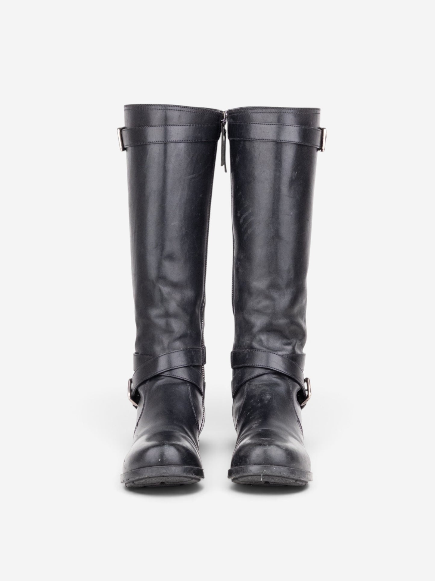 Prada 2000s Knee High Double-Buckle Riding Boots – angled view