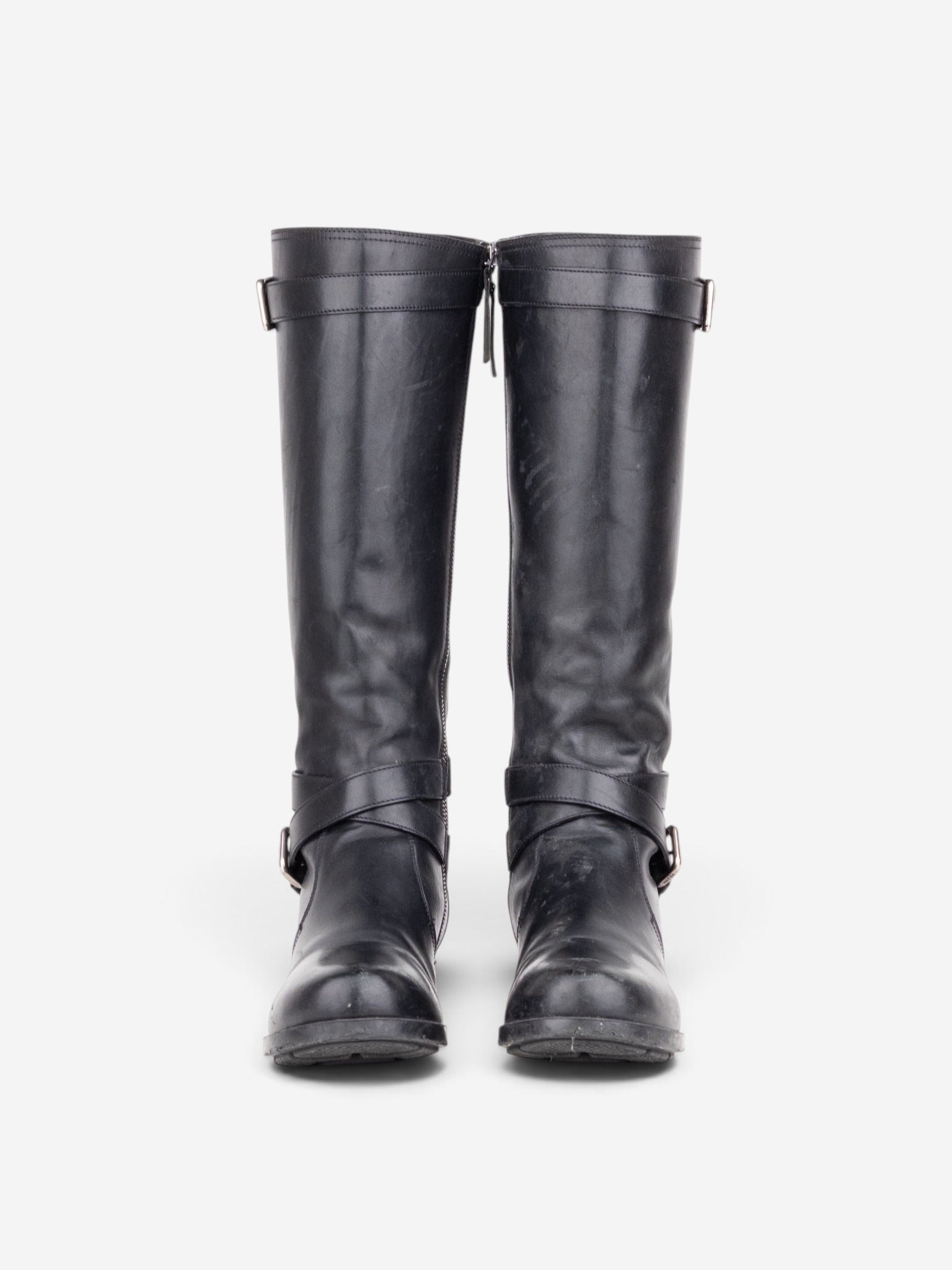 Prada 2000s Knee High Double-Buckle Riding Boots – angled view