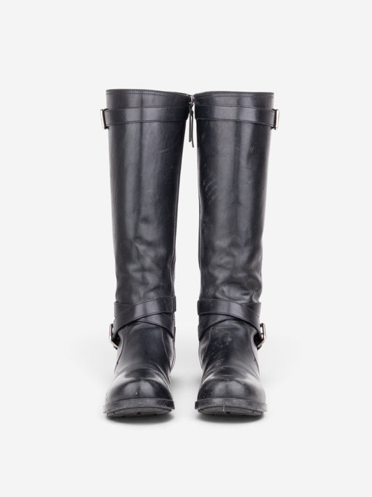 Prada 2000s Knee High Double-Buckle Riding Boots – angled view