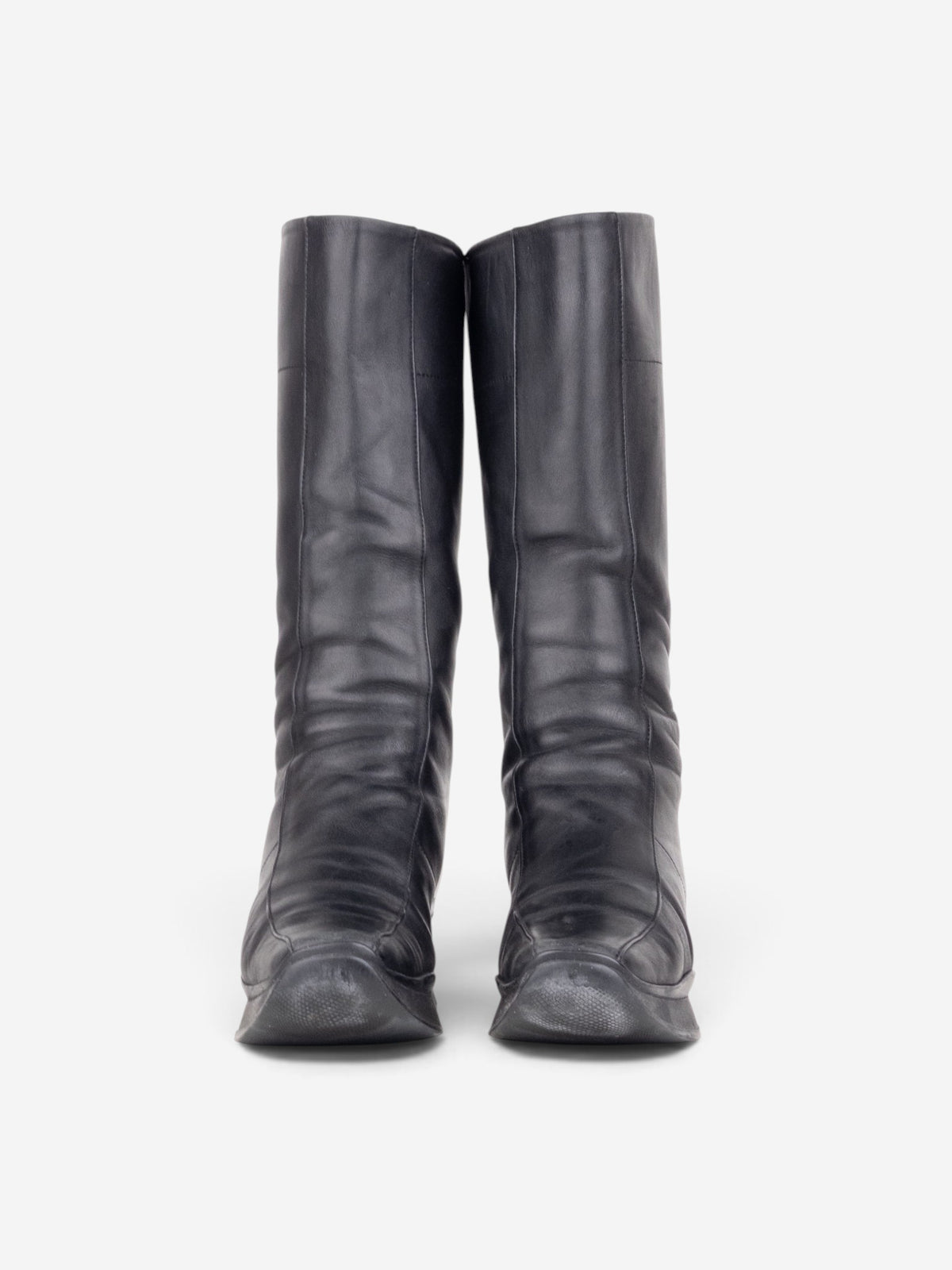 Prada 2000s Knee High Sculptural Platform Wedge Boots – angled view