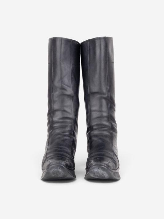Prada 2000s Knee High Sculptural Platform Wedge Boots – angled view