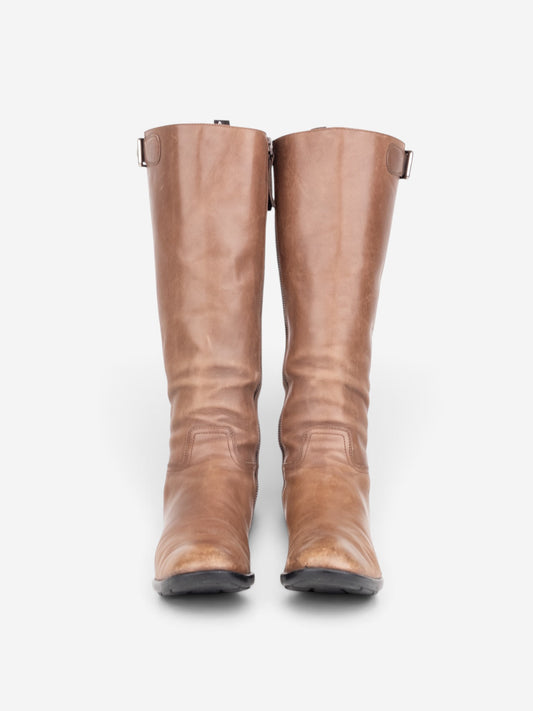 Prada 2000s Knee High Riding Biker Boots – angled view