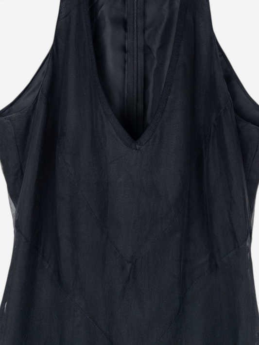 Roberto Cavalli 2000s Summer Tule Wrinkle Ruffle Maxi Dress – neckline detail