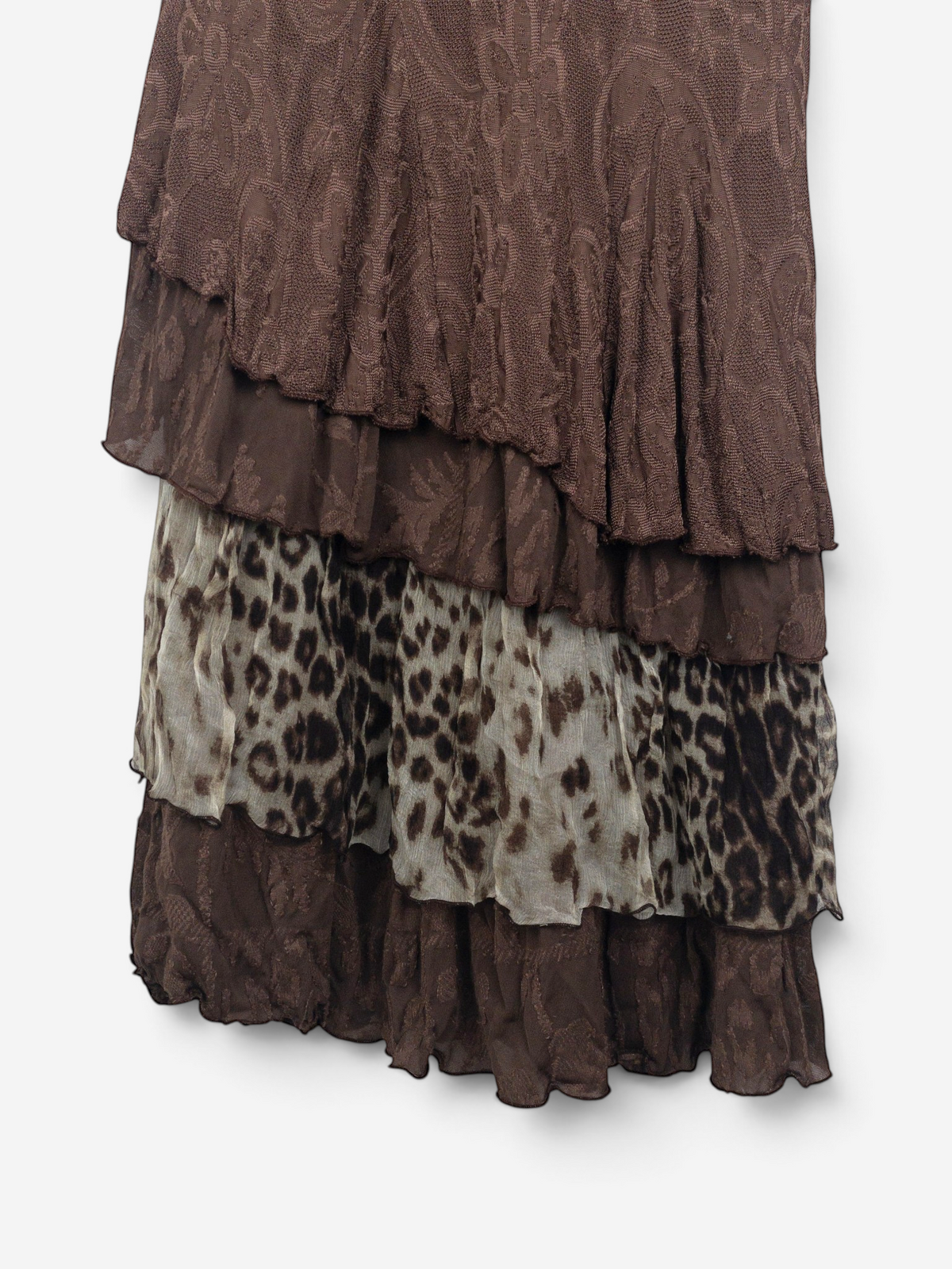 Roberto Cavalli 2000s Floral Leopard Ruffle Maxi Dress – ruffle hem detail