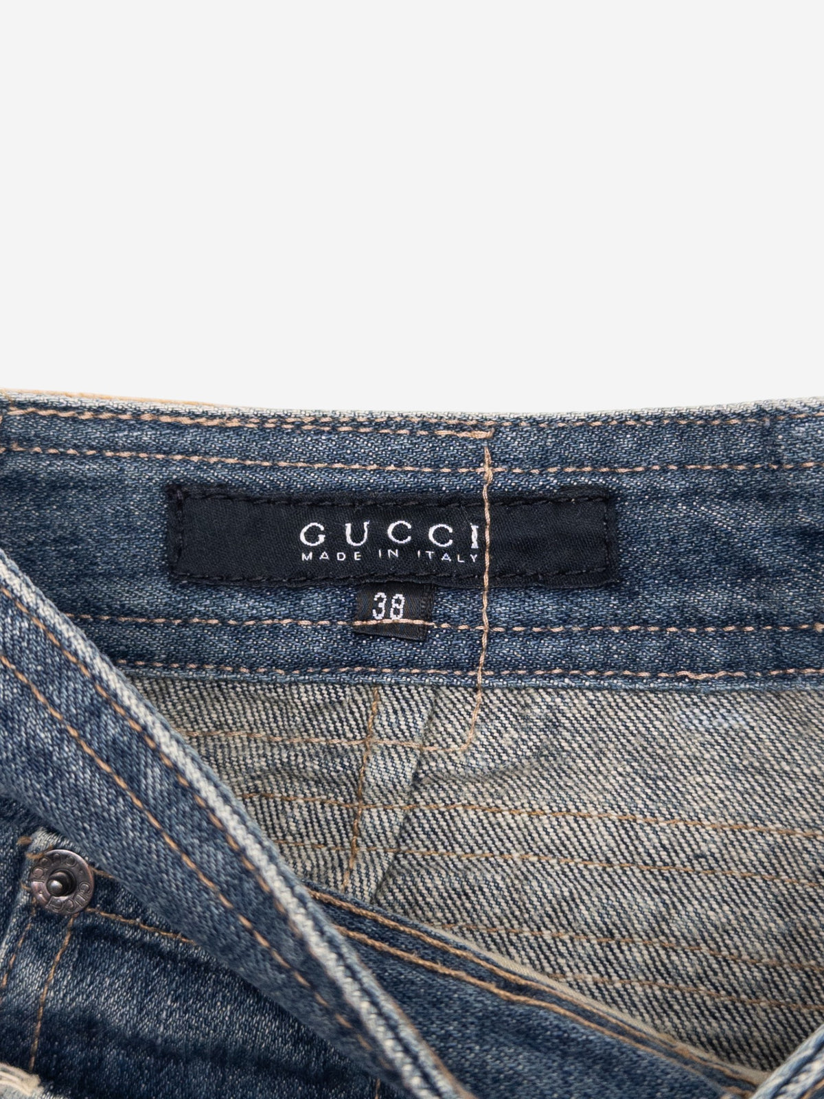 Gucci by Tom Ford SS02 Flared Sanded Bootcut Denim Jeans – brand label