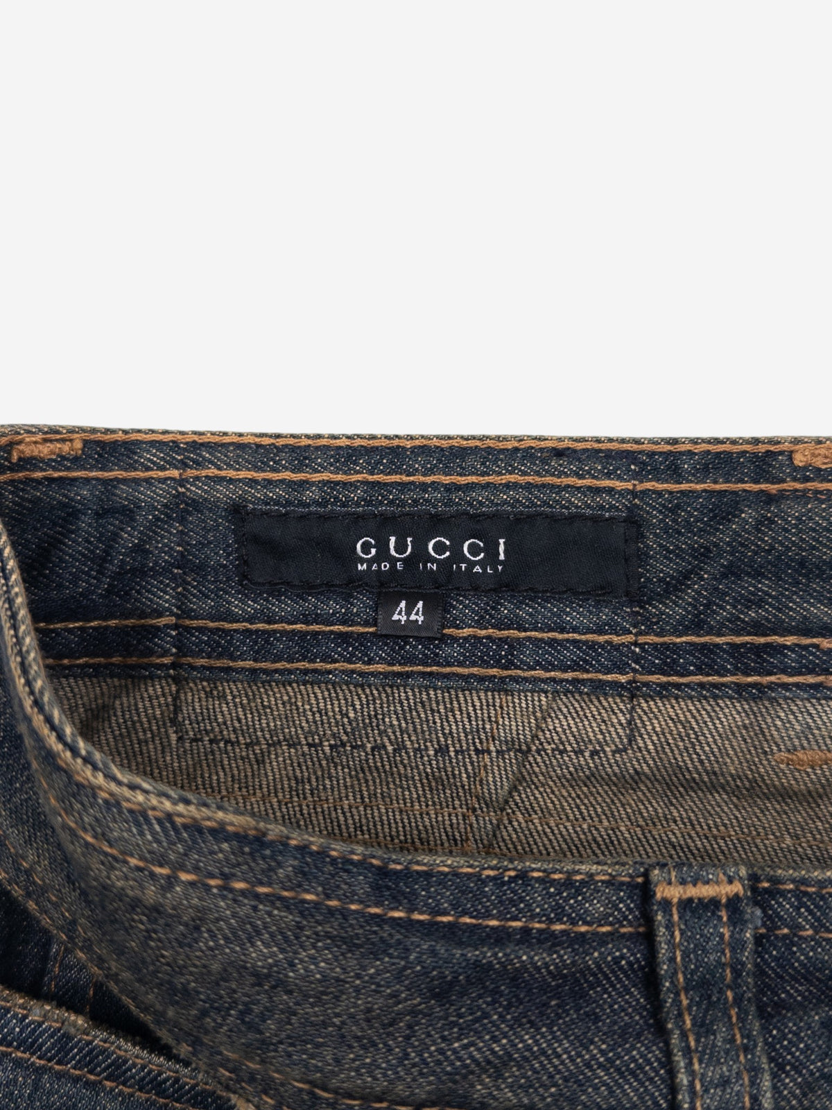 Gucci by Tom Ford SS02 Flared Sanded Bootcut Denim Jeans – brand label