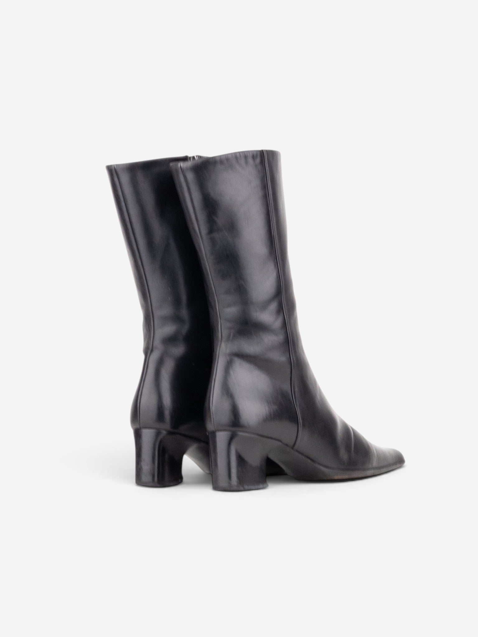 Prada 2000s Mid Calf Square Toe Riding Boots – back view