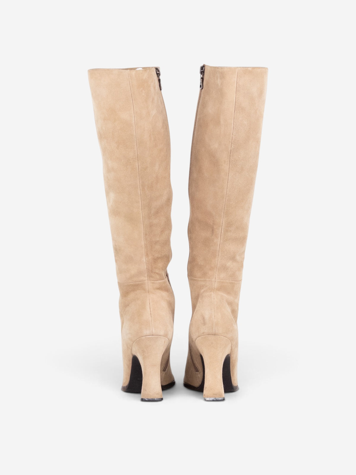 Prada 2000s Knee High Suede Sculptural Heel Boots – back view