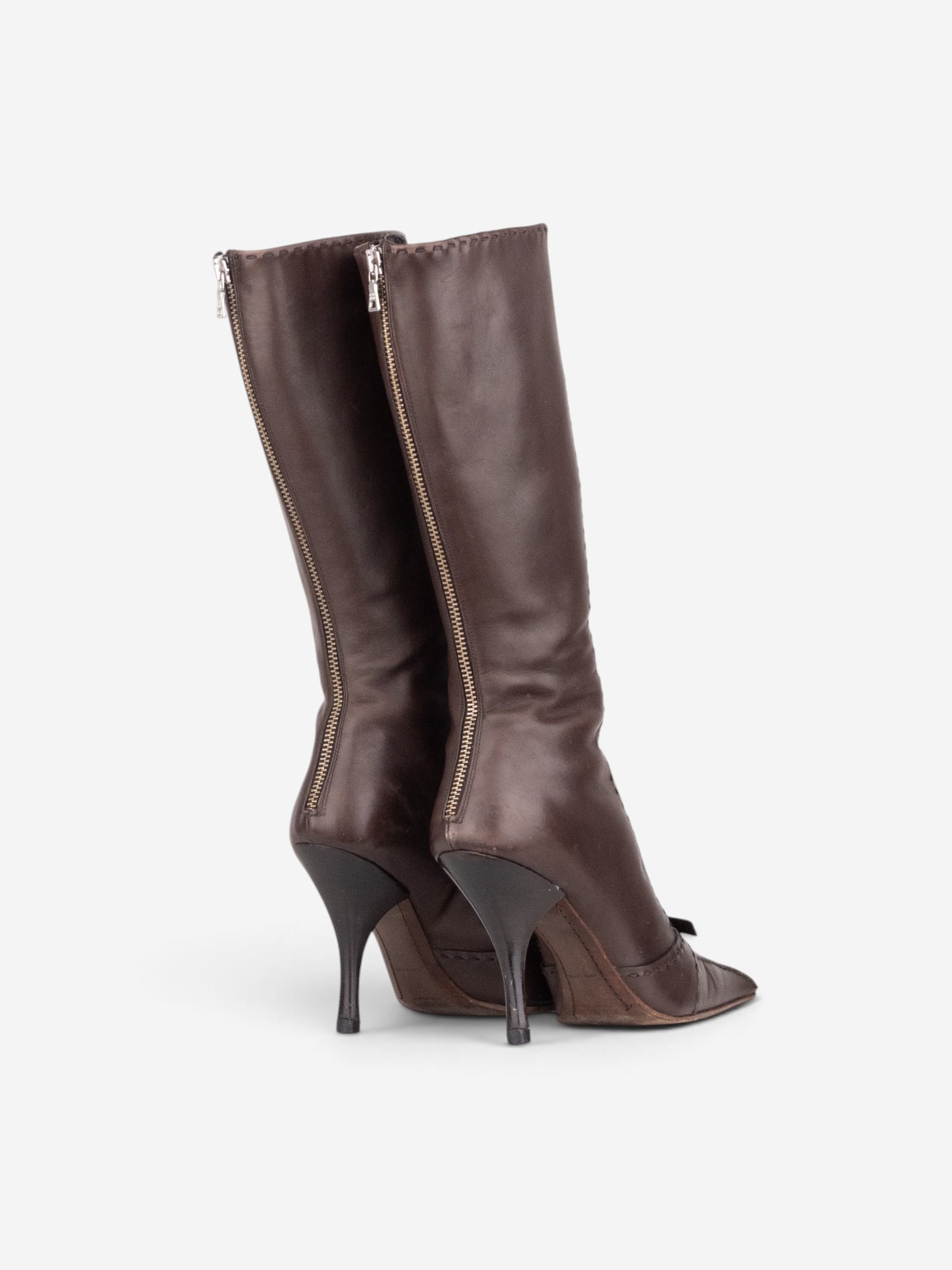 Prada 2000s Knee High Bow Heel Boots – back view
