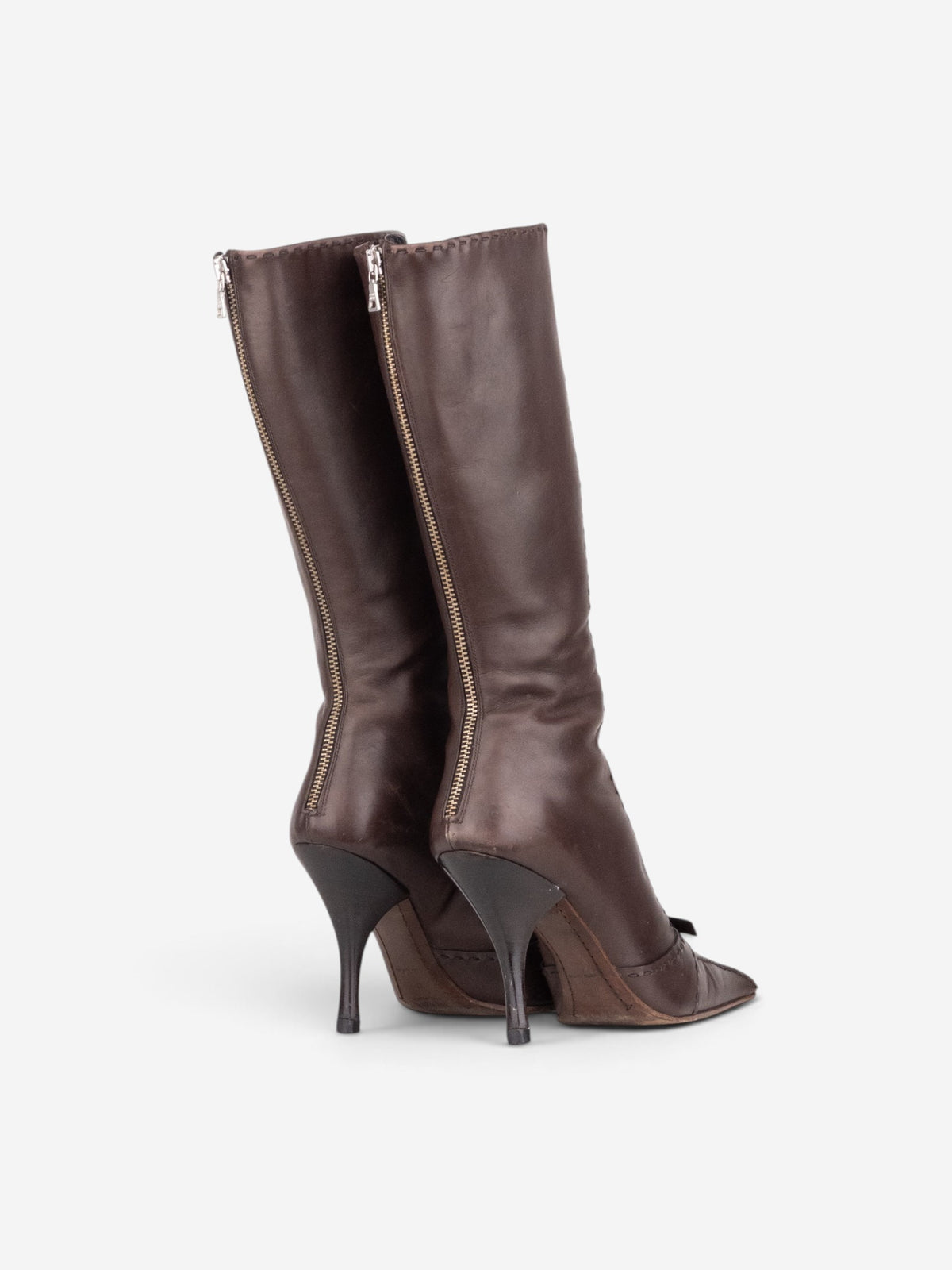 Prada 2000s Knee High Bow Heel Boots – back view
