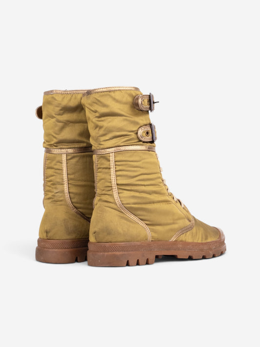 Helmut Lang AW03 Metallic Gold-Colored Bondage Combat Boots – back view